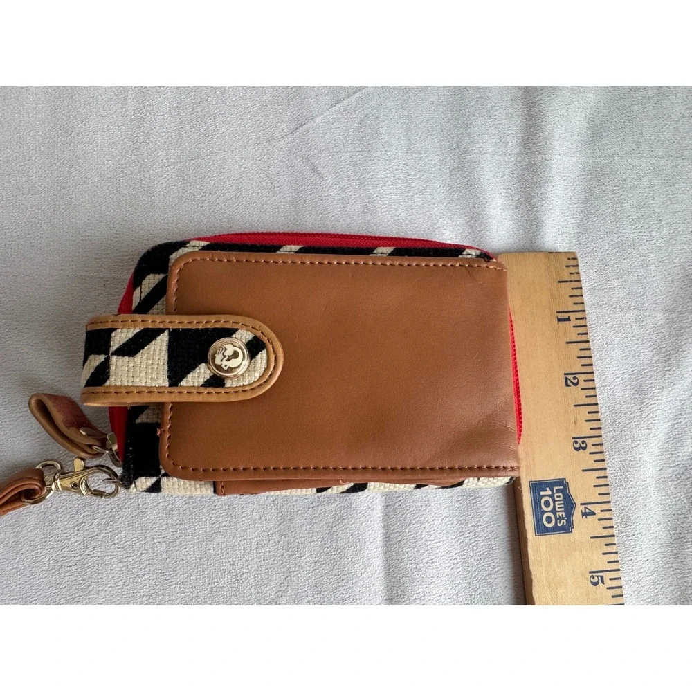 Spartina 449 Daufuskie Island Linen Leather Wristlet Wallet Black White Red boho